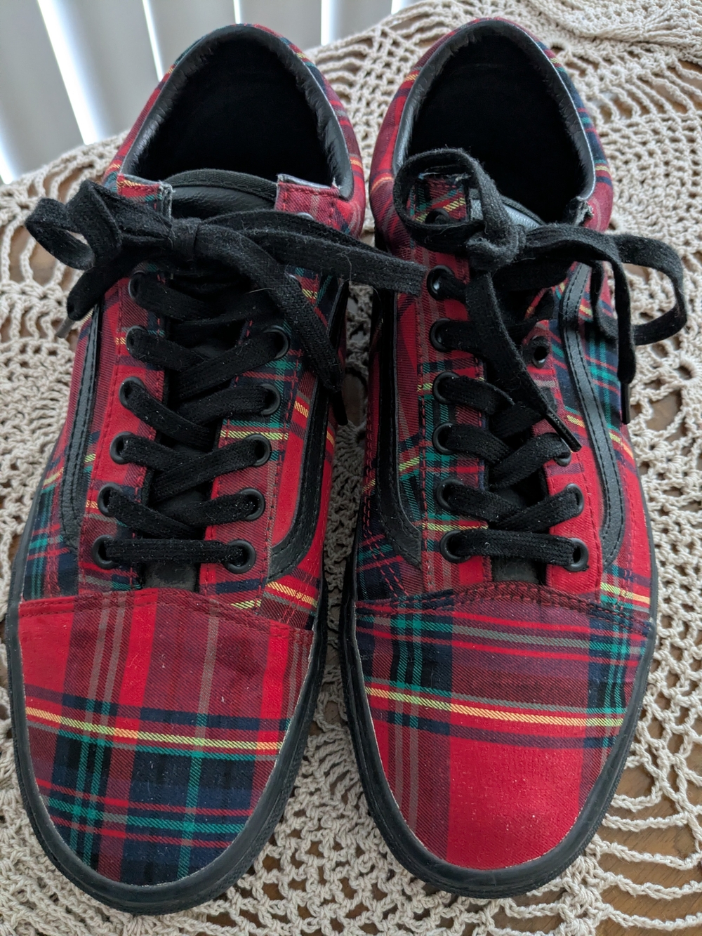 Vans Men's Plaid Mix Lace Up Sneakers - Red Black Size 10